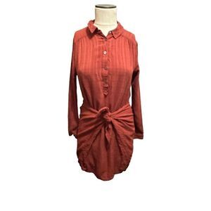 Anthropologie Maeve Bloomsbury Tie Front Dress Rust Red 1/4 Button up Hi Lo Sz 6